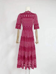 Lace mock neck short sleeve midi dress on mannequin