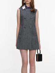 Round neck grey A-line dress styled with structured silhouette