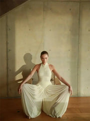 Ruched Halter Top and Palazzo Pants Set