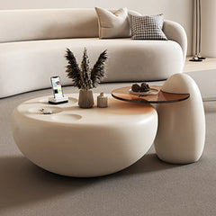 Round White Minimalist Coffee Tables With Side Tables