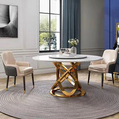 Golden Marble Dining Table and Chairs For Large Family