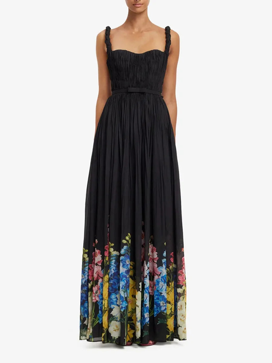 Floral print square neck maxi dress