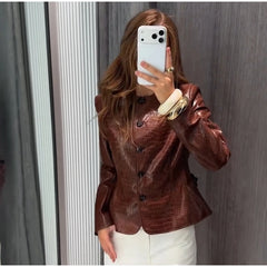Croc Embossed Faux Leather Jacket