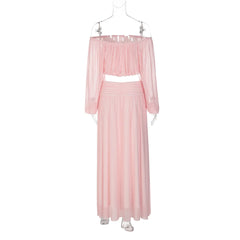 Off-Shoulder Chiffon Crop Top and Maxi Skirt