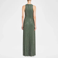 Green Sparkly Rhinestone Cowl Neck Sleeveless Maxi Dress