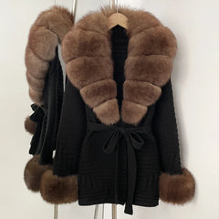 Fur Trim Belted Knit Jacket