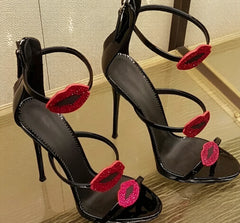 Red Lip Embellished Stiletto Sandals