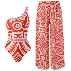 V-Neck Tie-Strap Swimsuit and Wrap Skirt Set