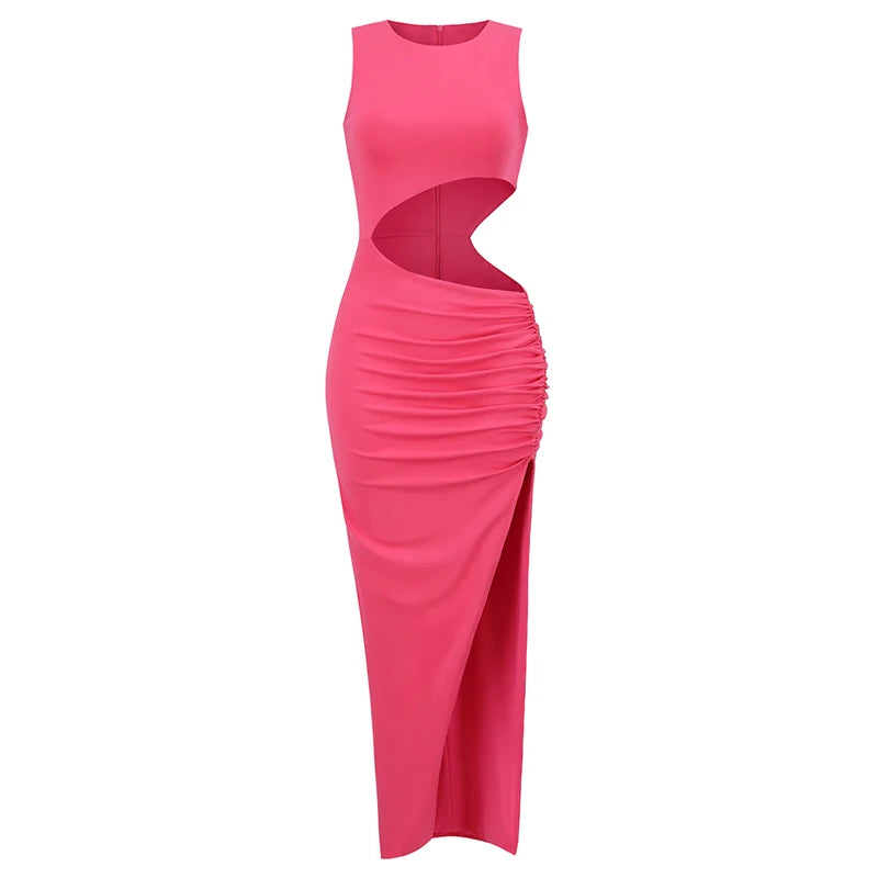 Cutout ruched slit maxi dress back view