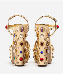Embellished Platform Chunky Heel Sandals