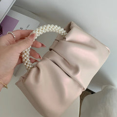 Gathered Clutch Bag with Pearl Handle