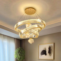 A glamorous crystal chandelier cascading with light, perfect for a luxurious living room. Golden Atelier 2