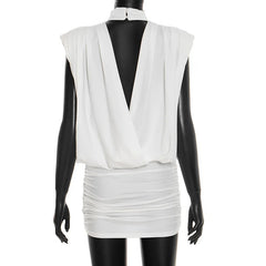 Sleeveless Hollow Out Back Turtleneck Mini Dress