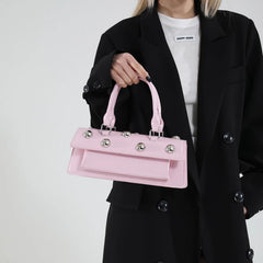 Riveted PU Leather Top Handle Bag
