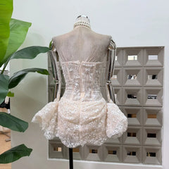 Strapless Sequin Embroidery Puffy Hem Mini Dress