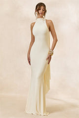 Halter cape maxi dress in ivory