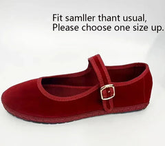 Velvet Buckle Strap Flats