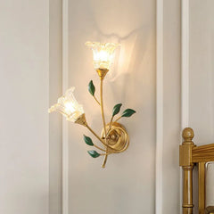 A delicate French country-style wall lamp with LED flowers, casting a warm glow on a bedroom wall. Golden Atelier 3