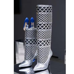 Mesh Fine High-heeled Sleeve Short Boots