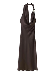 Brown halter neck dress- front