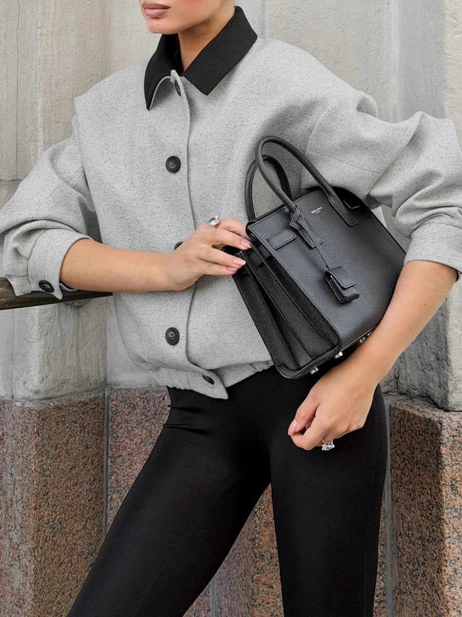 Herringbone textured collar jacket