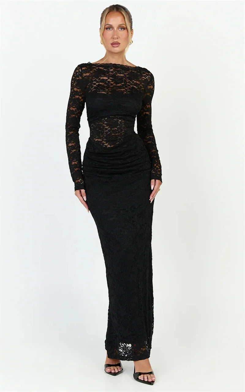 Lace long sleeve maxi dress front view