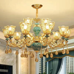 European-Style Ceramic Chandelier Luxury Crystal Lamp