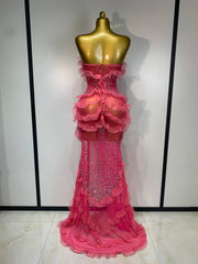 Strapless ruffled diamond dress back view