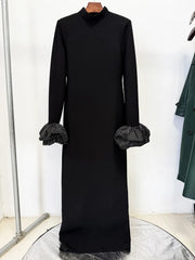 Rhinestone Puff Sleeve High Neck Maxi Dress