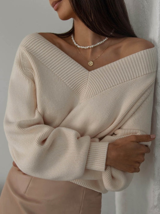 Knitted V-neck Jumper Long Sleeve Women's Pulovers
