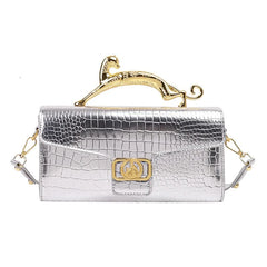 Embossed Croc Effect Animal Sculpture Top Handel Bag