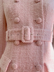 Pink Double Breasted Belted Wool Blend Coat