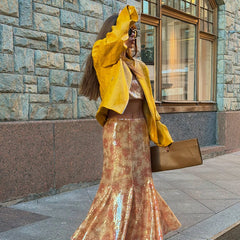 Snake Print Yellow Zip Biker Jacket