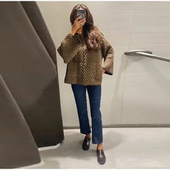 Plaid Knit Button Front Coat