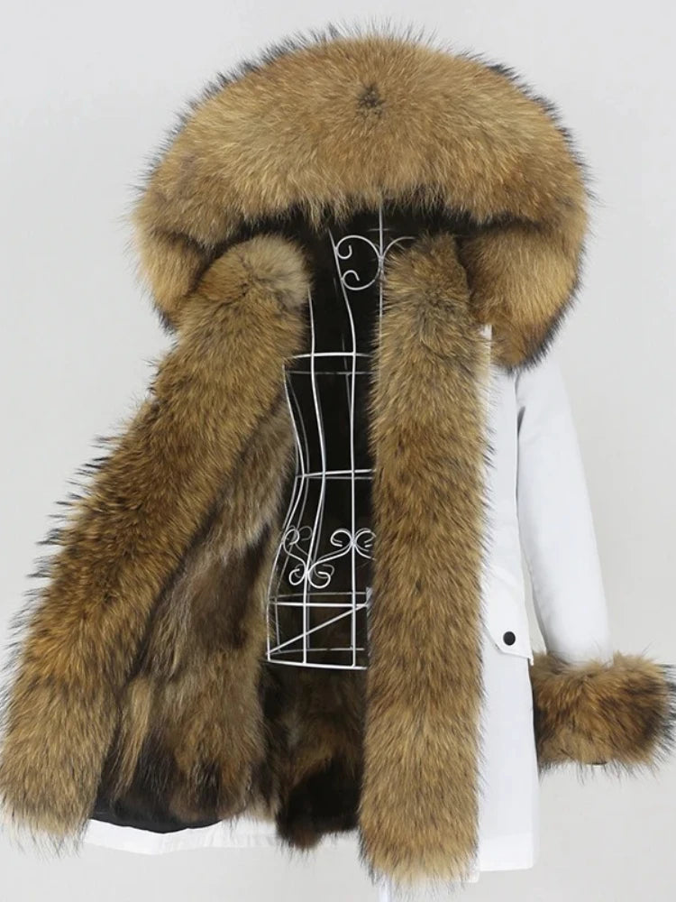 Brown fur coat with a hood on a white background