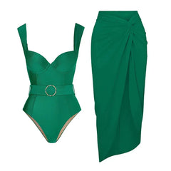 Embellished One-Piece Swimsuit with Wrap Skirt