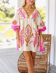 Floral Embroidered V-Neck Mini Dress