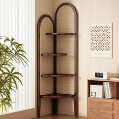 Rattan solid wood triple turning screen Corner Shelf