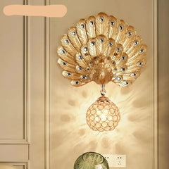 Peacock Wall Lamp Resin Crystal Decorative Bracket Light - Golden Atelier