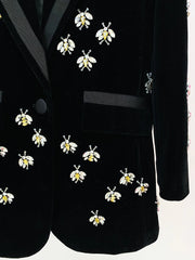 Beaded Bee Velvet Blazer