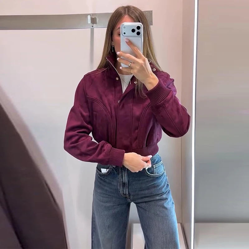 Stand Collar Ribbed Bomber Jacket