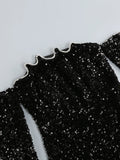 Black Dress Slash Neck Sparkling Sequins Diamonds Mini Dress