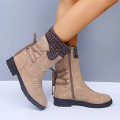 Women Mid-Calf Suede Zipper Warm Low-heeled Boots