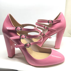 Round Toe High Heels Pumps 3-Straps Shoes