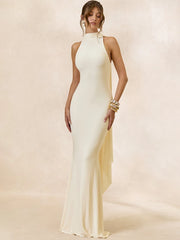 Halter Neck Cape Drape Mermaid Maxi Dress