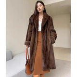 Thick Warm Long Faux Fur Coat Lapel Loose Women Jacket