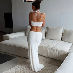 White Feather Halter Neck Tube Top and Mermaid Skirt Set