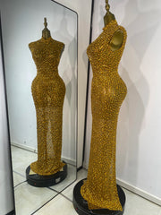Shimmer Rhinestone Mesh Maxi Dress
