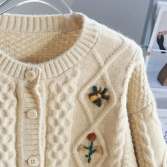 Women's thickened crochet knit cardigan for cozy winter wear.