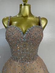 Spaghetti Strap Rhinestone A-Line Mini Dress